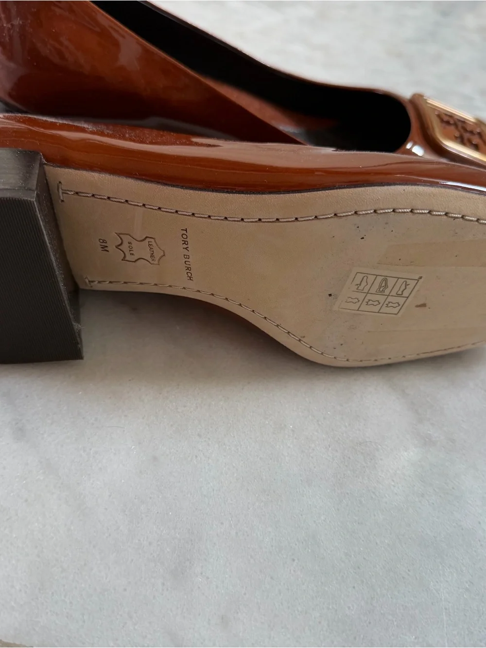 Tory Burch Georgia Patent Logo Square-Toe Pumps - color dark elk